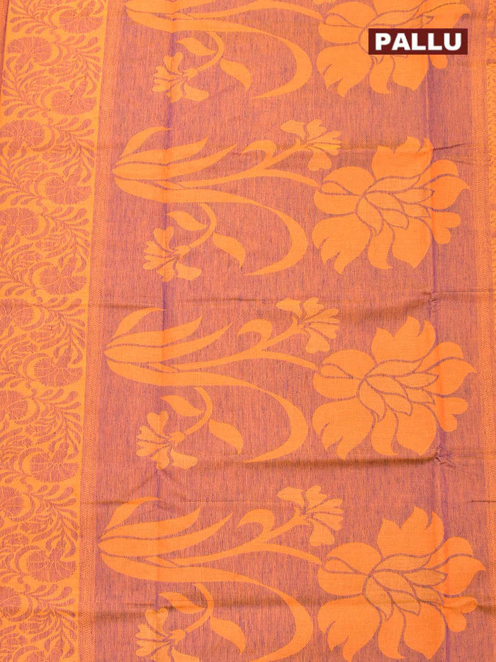 Coimbatore Cotton Yellow and Blue Shade Allself Saree with Thread Woven Border - Image 4
