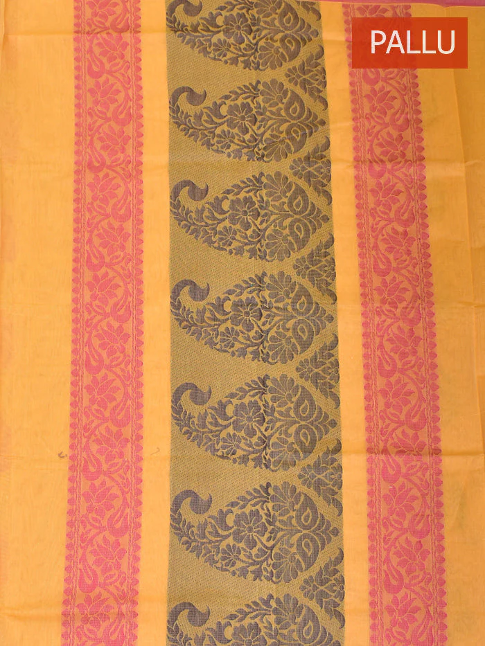 Coimbatore Cotton Yellow Butta Saree with Plain Border - Image 3