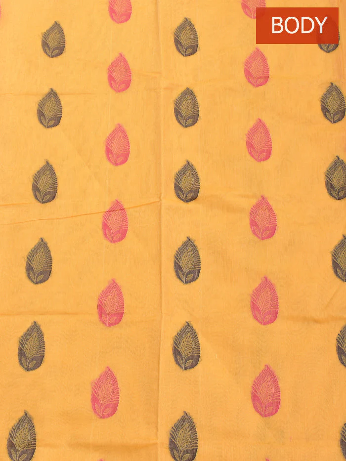 Coimbatore Cotton Yellow Butta Saree with Plain Border - Image 4