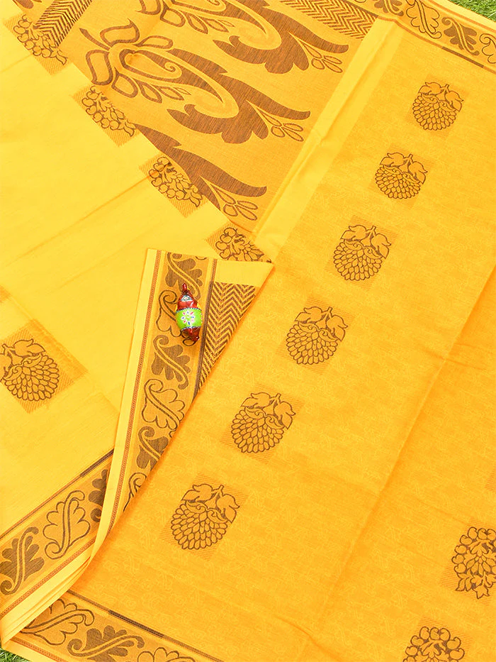 Coimbatore Cotton Yellow Butta Saree with Thread Woven Border - Image 2