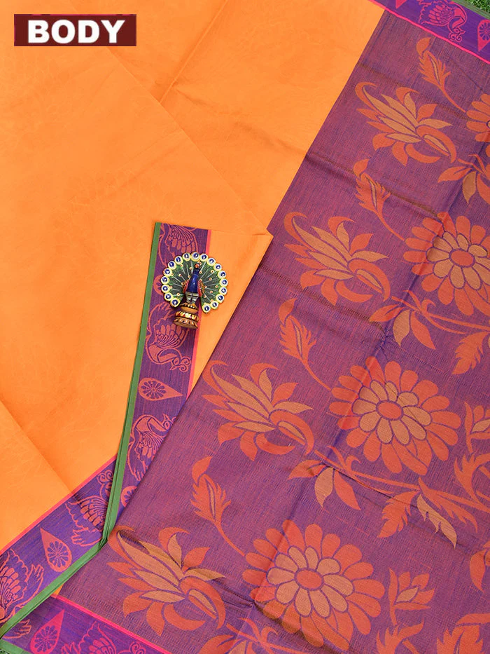 Coimbatore Cotton Yellow Emboss Saree with Thread Woven Border - Image 2