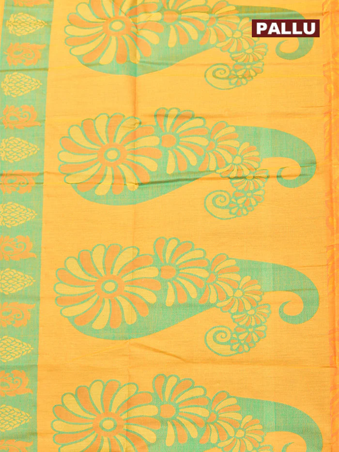 Coimbatore Cotton Yellow Emboss Saree with Thread Woven Border - Image 4