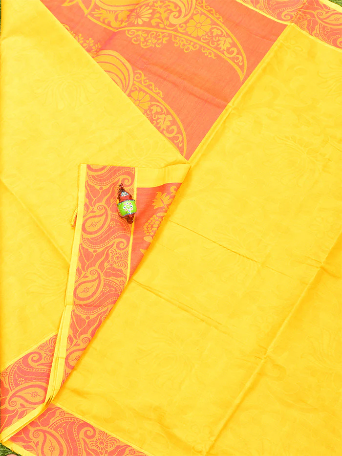 Coimbatore Cotton Yellow Emboss Saree with Thread Woven Border - Image 2