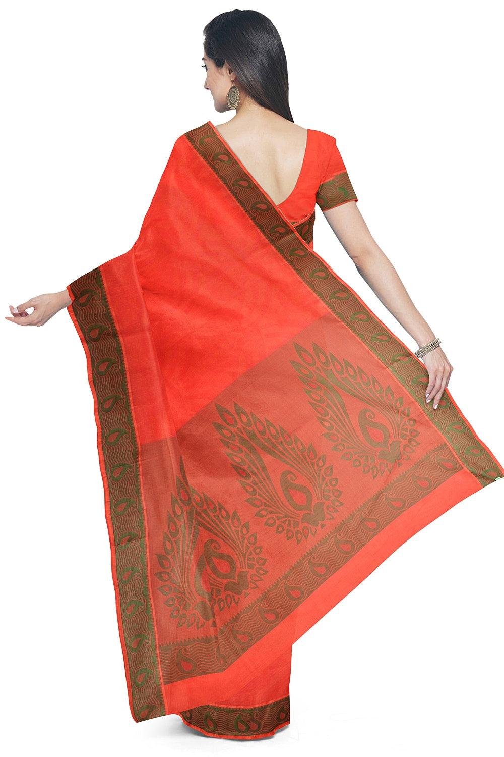 Coimbatore Emboss Cotton Saree - Orange - Image 3
