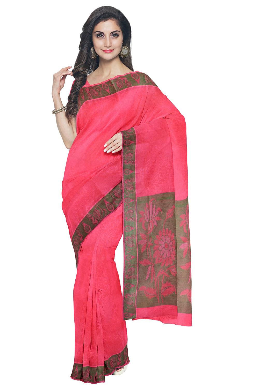 Coimbatore Emboss Cotton Saree - Rose Pink - Image 2