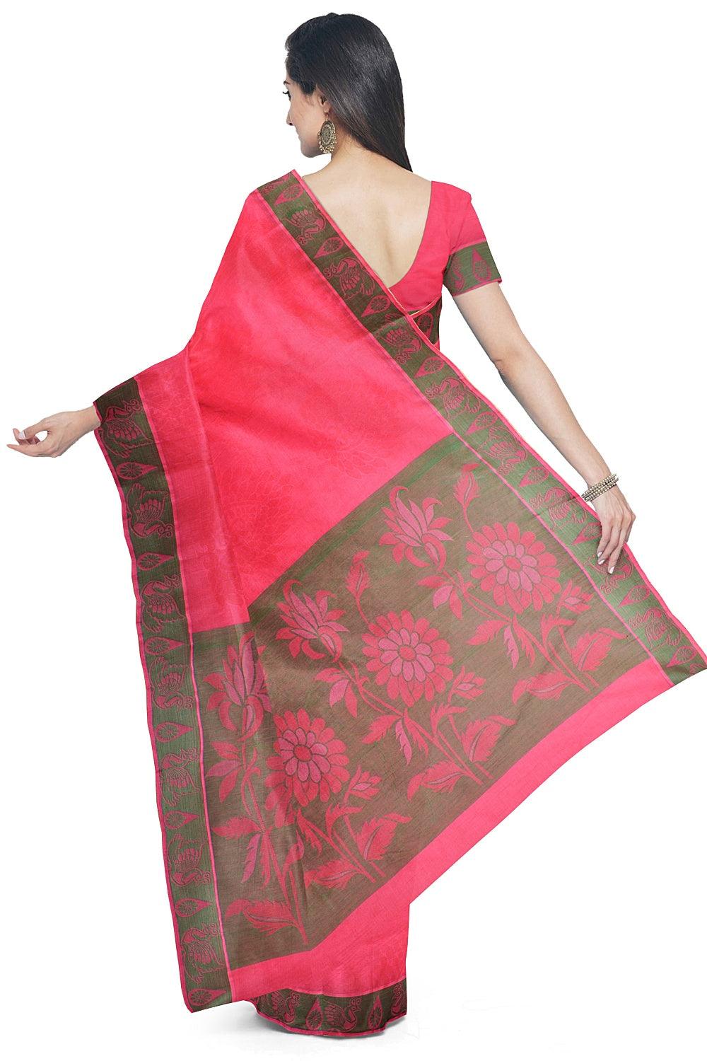 Coimbatore Emboss Cotton Saree - Rose Pink - Image 3