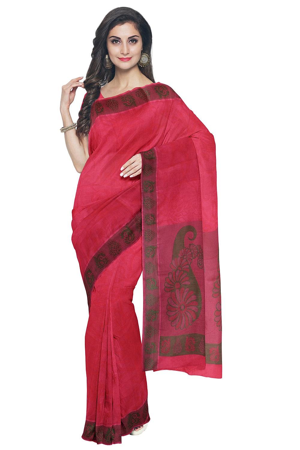 Coimbatore Emboss Cotton Saree - Rose Pink - Image 2