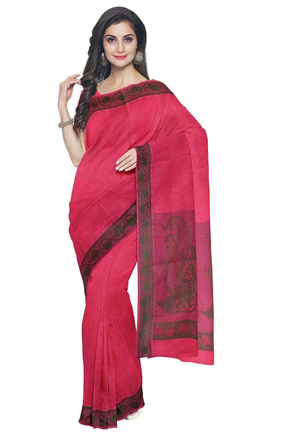 Coimbatore Emboss Cotton Saree - Rose Pink - Image 2