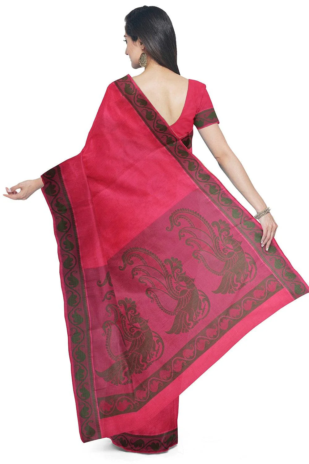 Coimbatore Emboss Cotton Saree - Rose Pink - Image 3