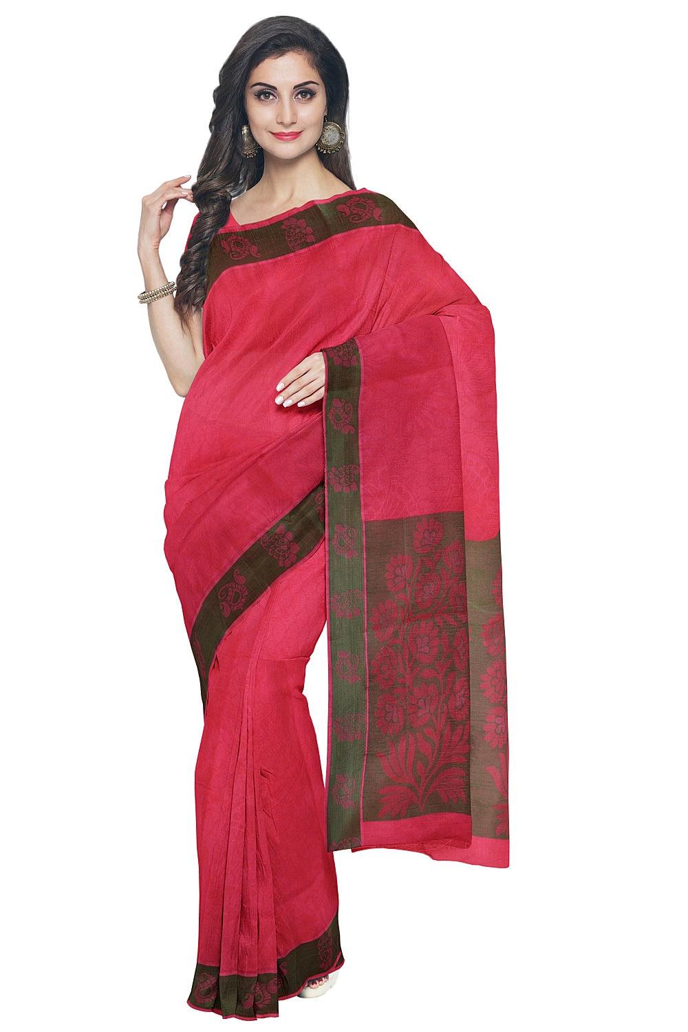 Coimbatore Emboss Cotton Saree - Rose Pink - Image 2
