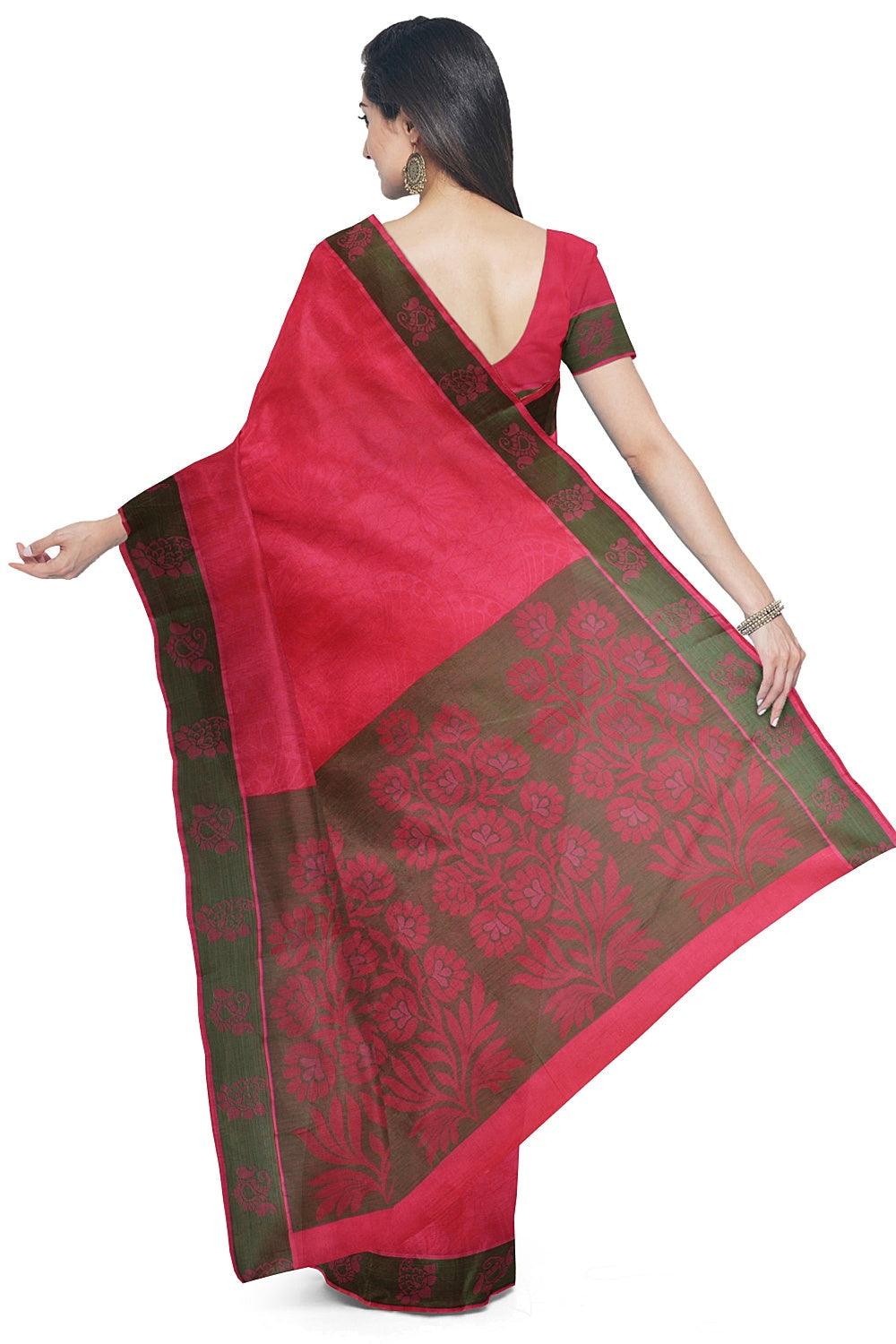 Coimbatore Emboss Cotton Saree - Rose Pink - Image 3