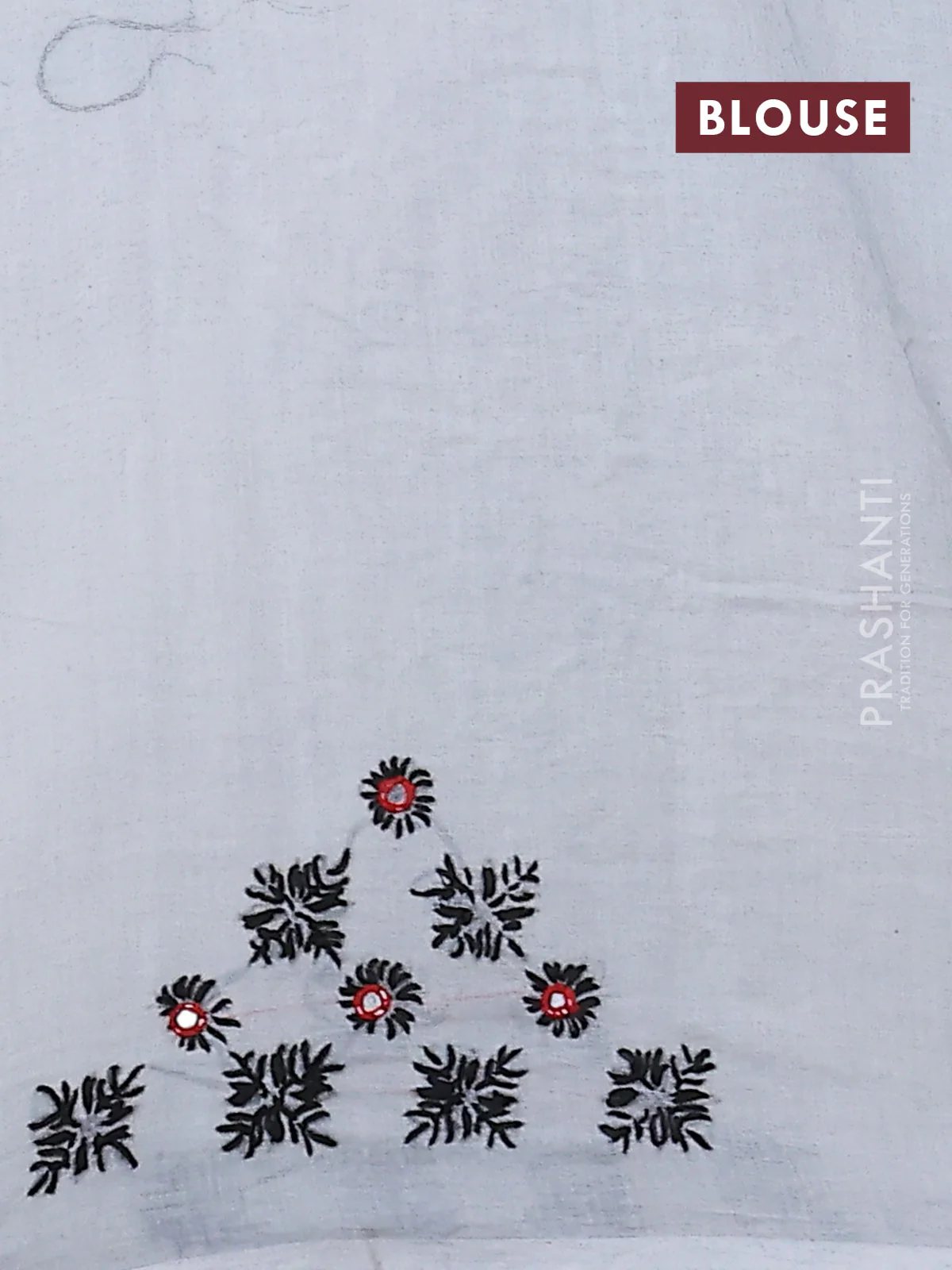 Cotton saree black and off white with allover shibori prints & mirror work and kantha stitch work pallu - Image 3