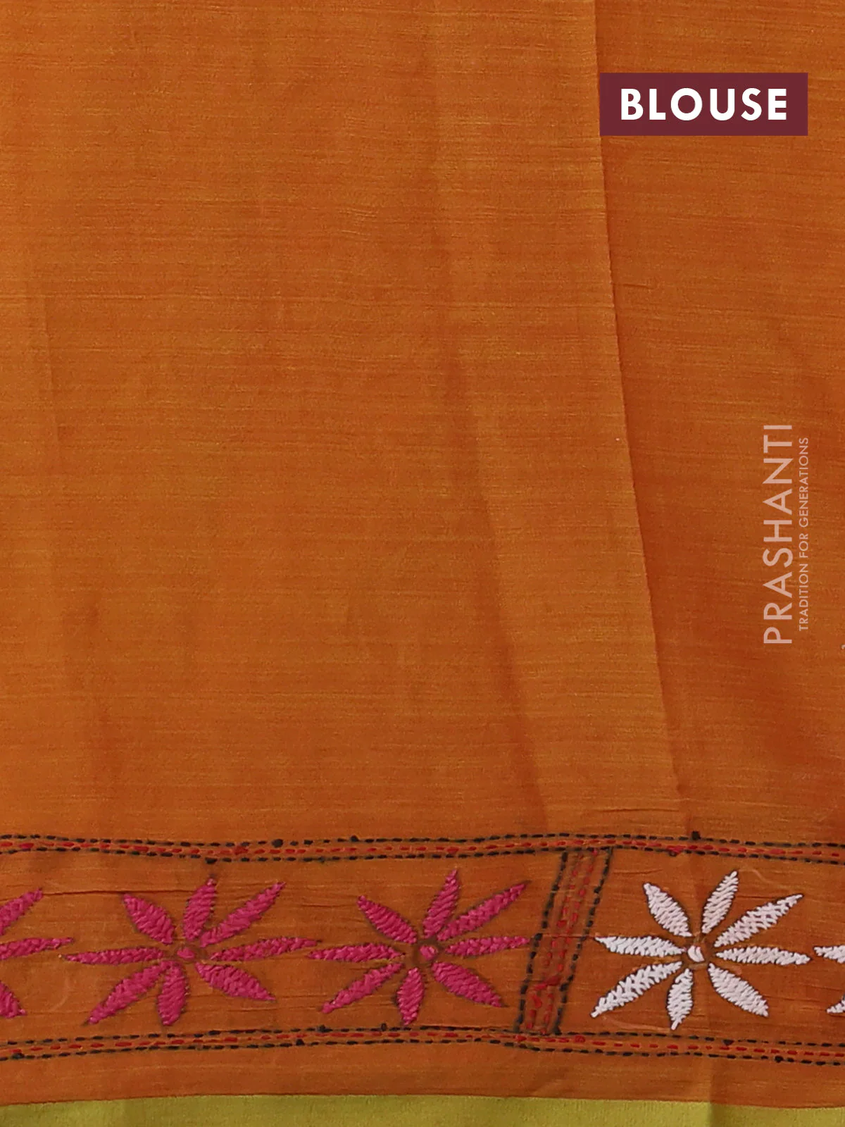 Cotton saree dark mustard with kantha stitch work and kantha stitch work pallu - Image 3