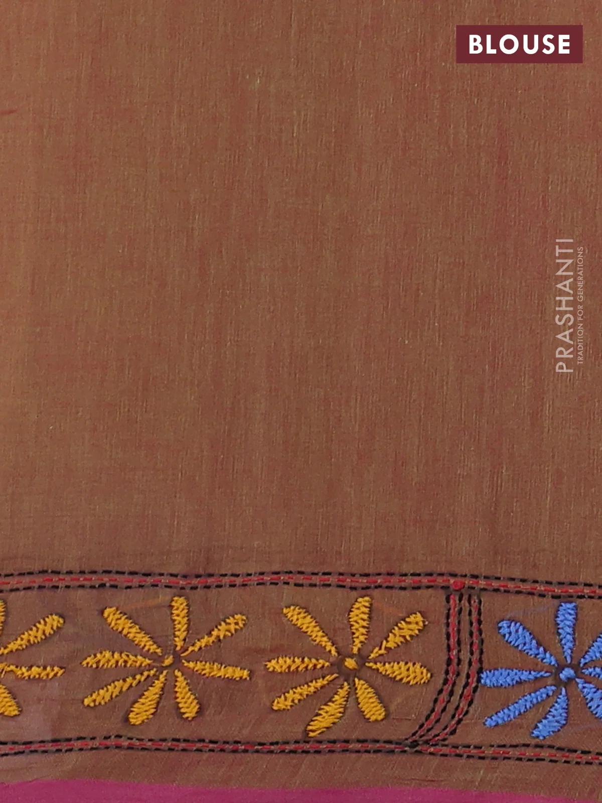 Cotton saree dark mustard with kantha stitch work and kantha stitch work pallu - Image 3