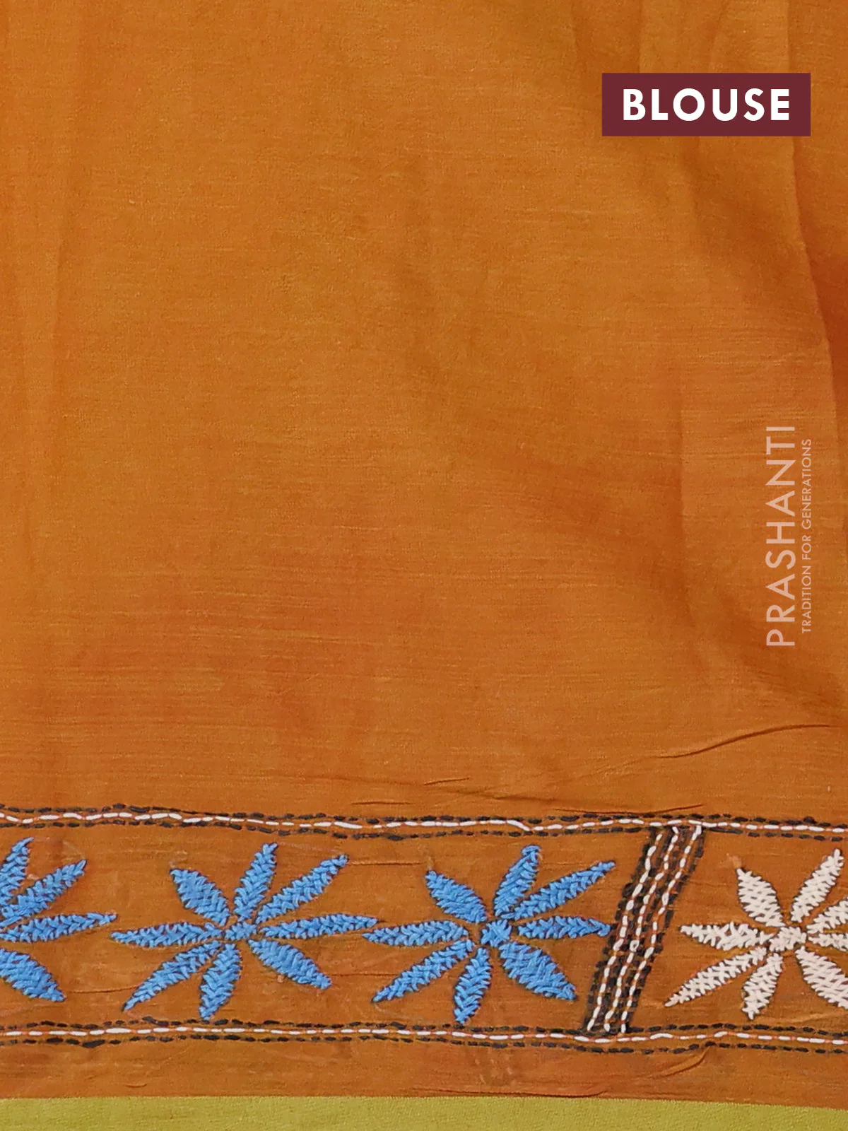 Cotton saree dark mustard with kantha stitch work and kantha stitch work pallu - Image 3