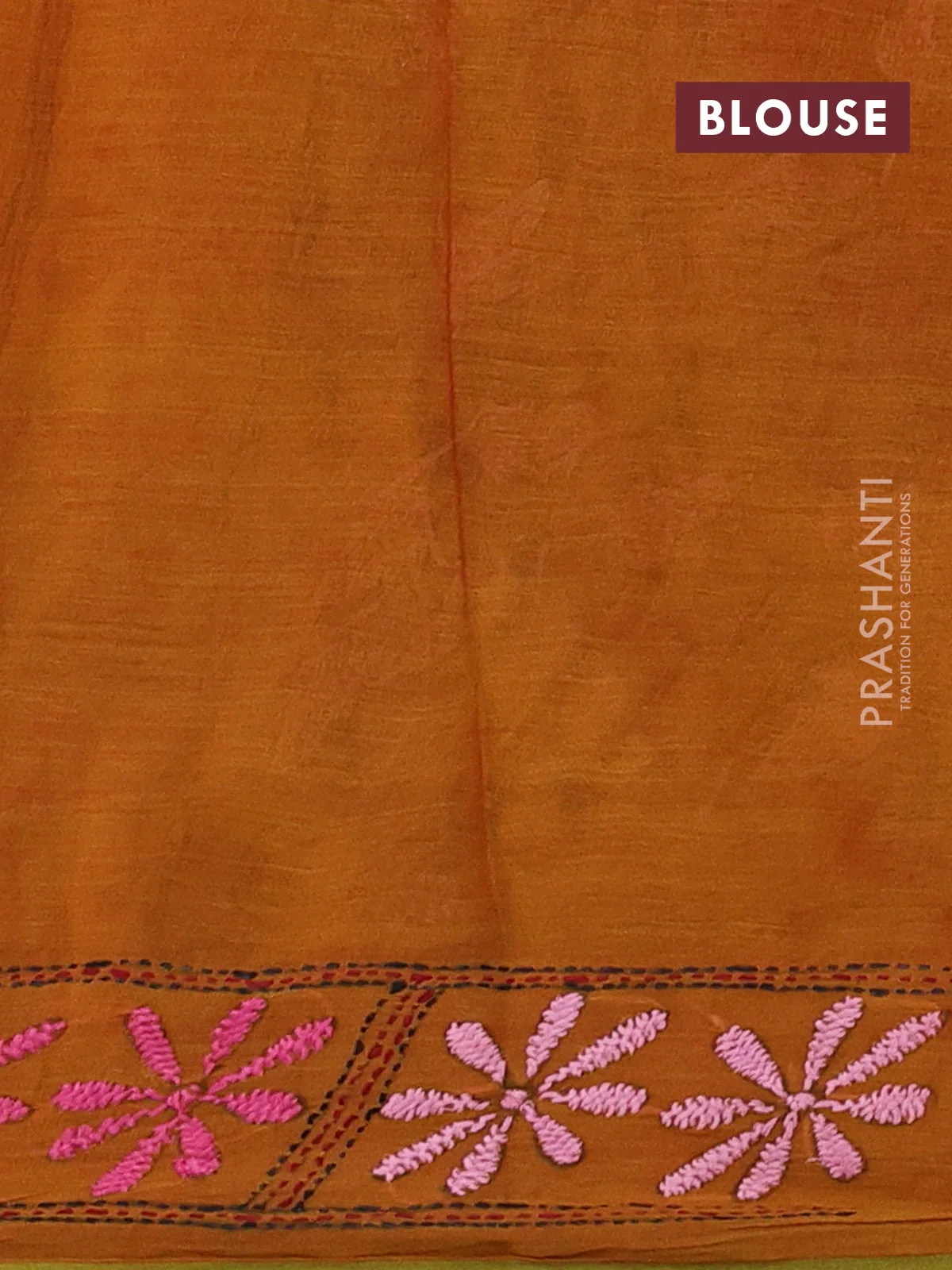 Cotton saree dark mustard with kantha stitch work and kantha stitch work pallu - Image 3