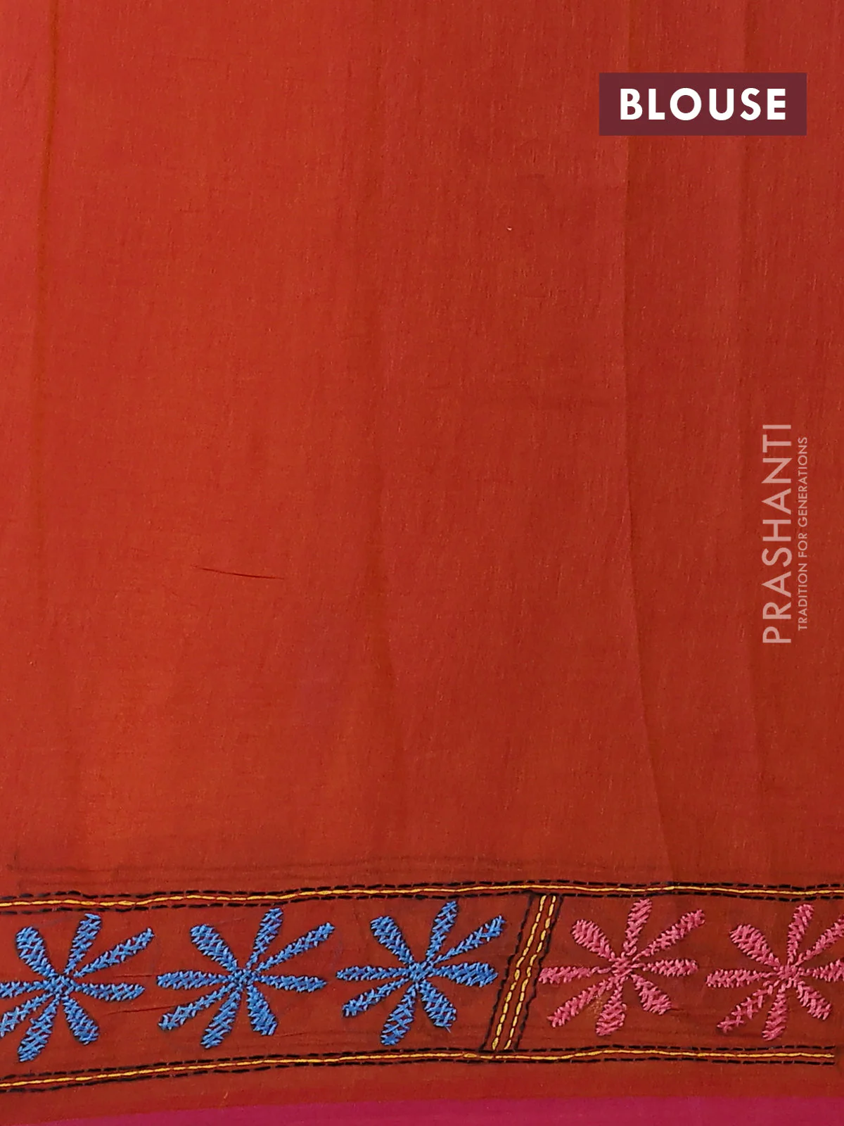 Cotton saree dark mustard with kantha stitch work and kantha stitch work pallu - Image 3