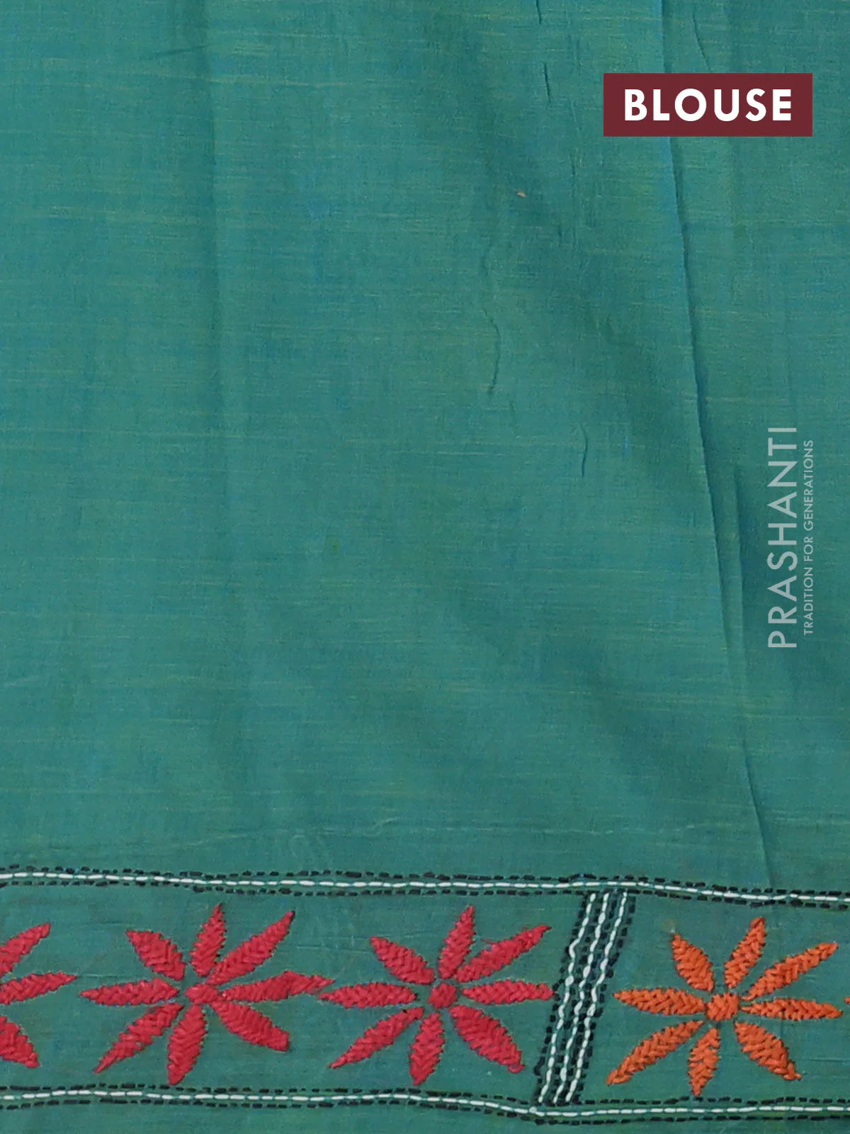 Cotton saree dual shade of blue with kantha stitch work and kantha stitch work pallu - Image 3
