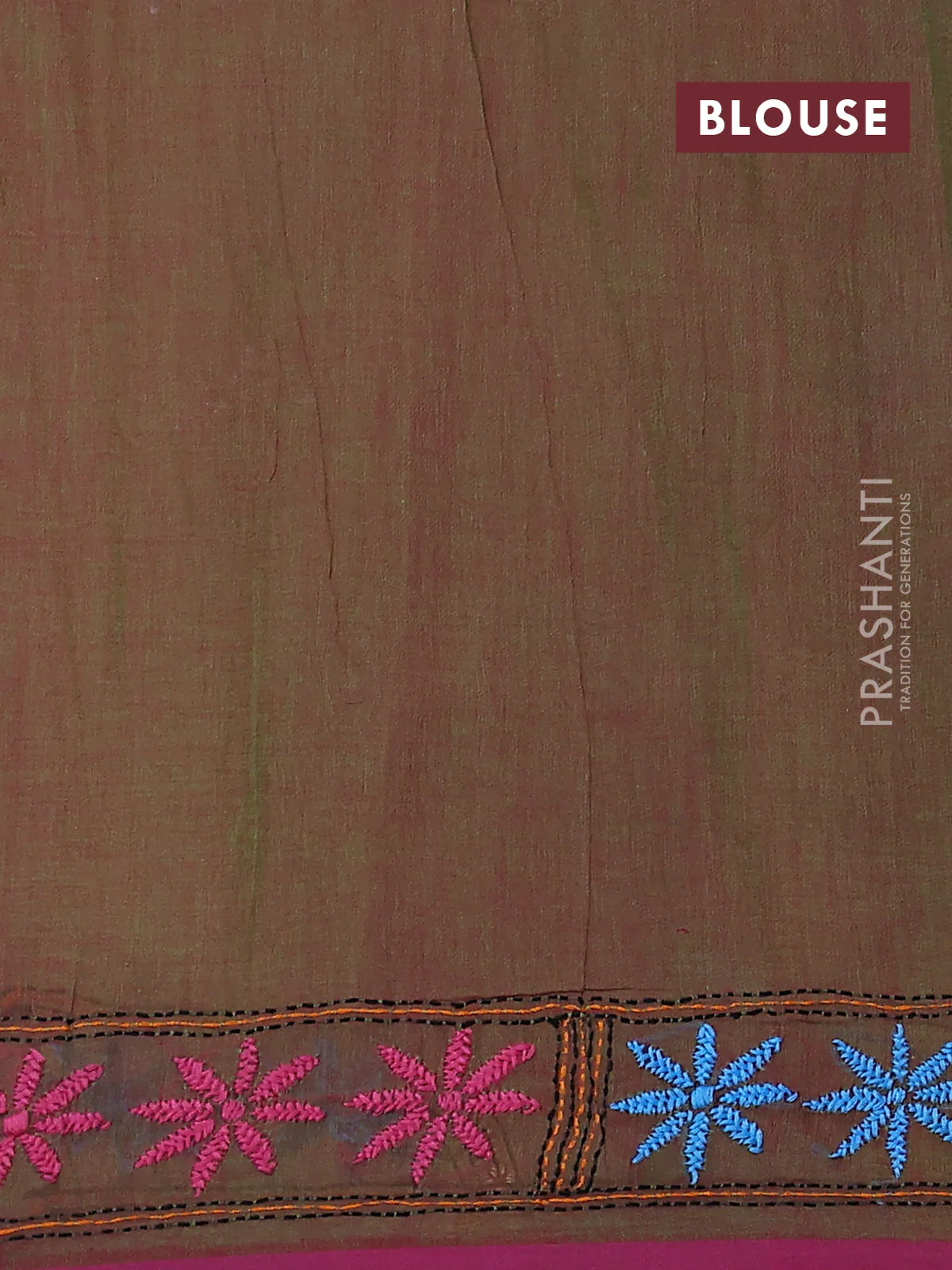 Cotton saree dual shade of greenish pink with kantha stitch work and kantha stitch work pallu - Image 3