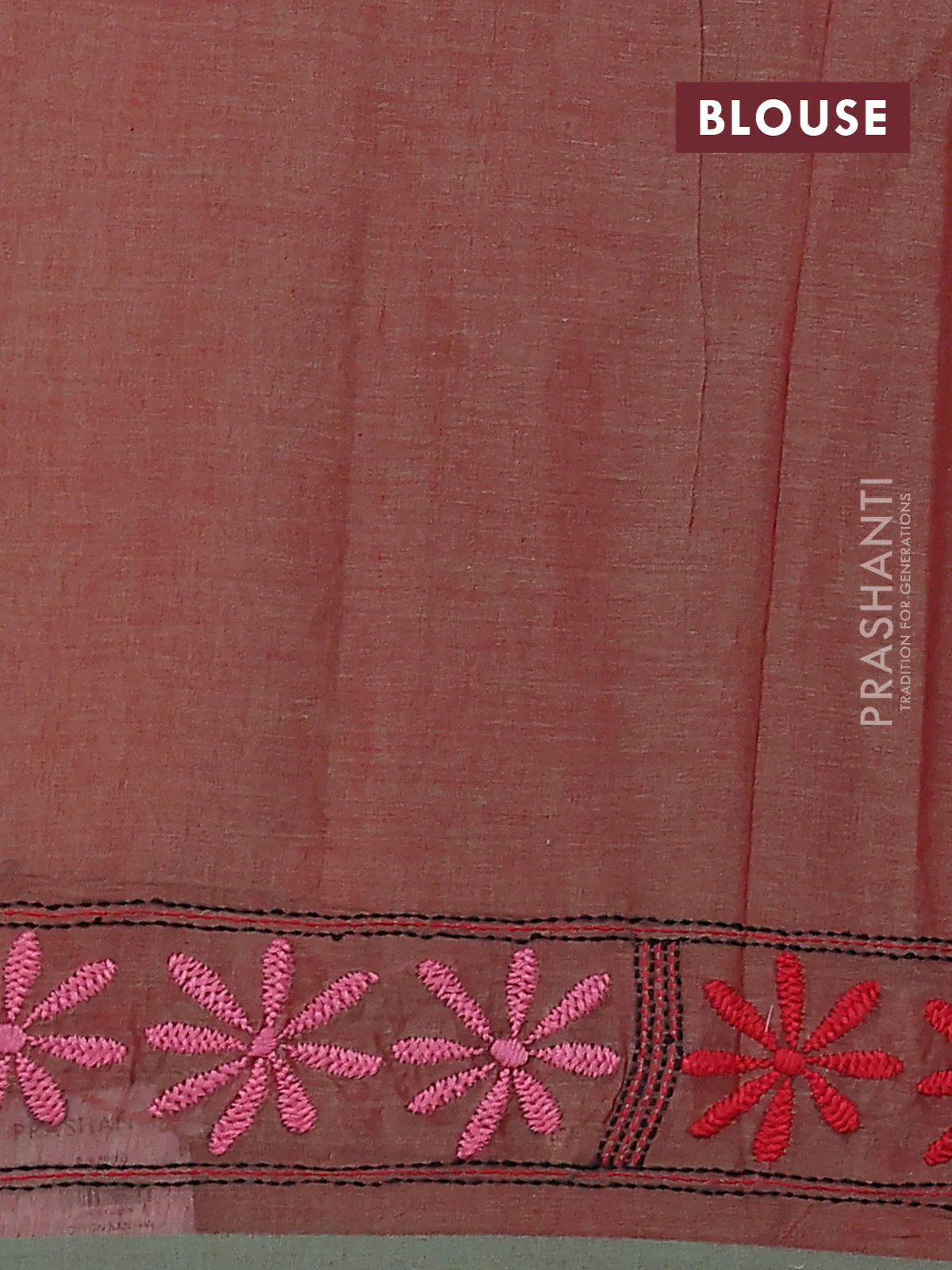 Cotton saree dual shade of maroon and pastel green with kantha stitch work and kantha stitch work pallu - Image 3