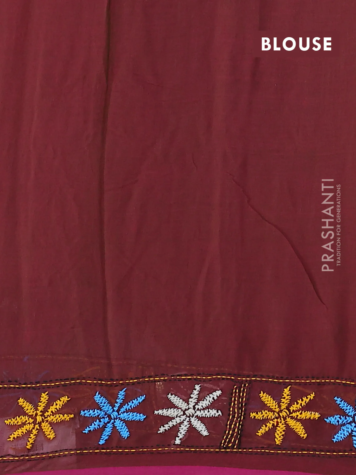 Cotton saree dual shade of maroon with kantha stitch work and kantha stitch work pallu - Image 3