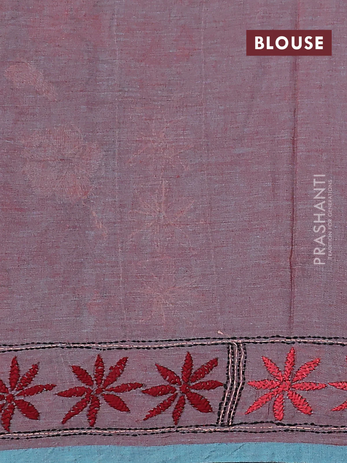 Cotton saree dual shade of maroon with kantha stitch work and kantha stitch work pallu - Image 3