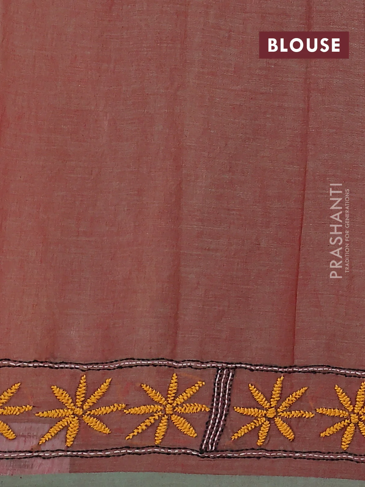 Cotton saree dual shade of pink and pastel green with kantha stitch work and kantha stitch work pallu - Image 3