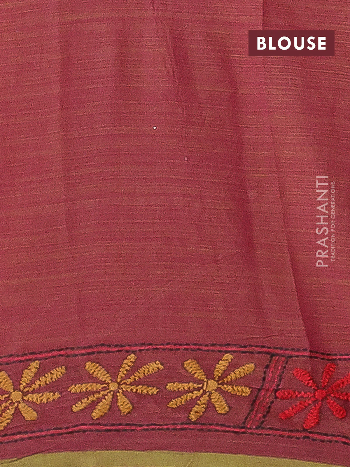Cotton saree dual shade of pink and sap green with kantha stitch work and kantha stitch work pallu - Image 3