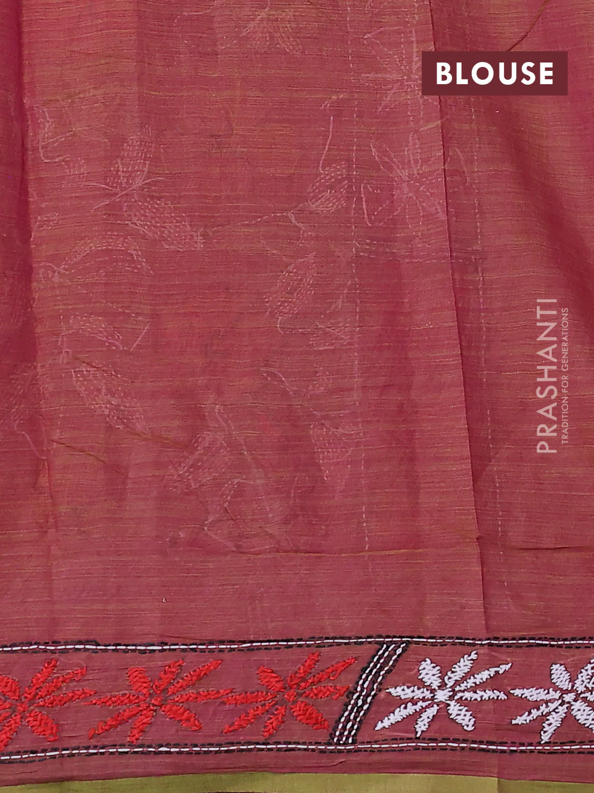 Cotton saree dual shade of pink with kantha stitch work and kantha stitch work pallu - Image 3