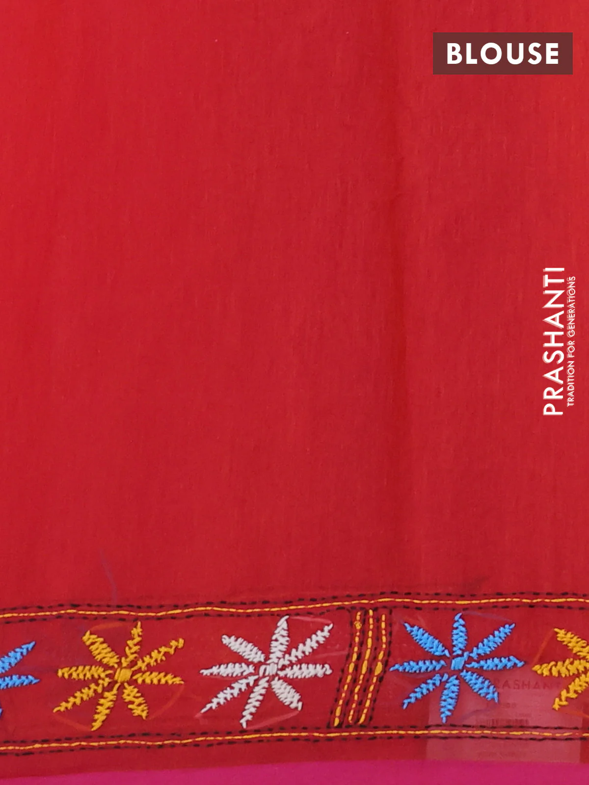 Cotton saree dual shade of pinkish orange with kantha stitch work and kantha stitch work pallu - Image 3