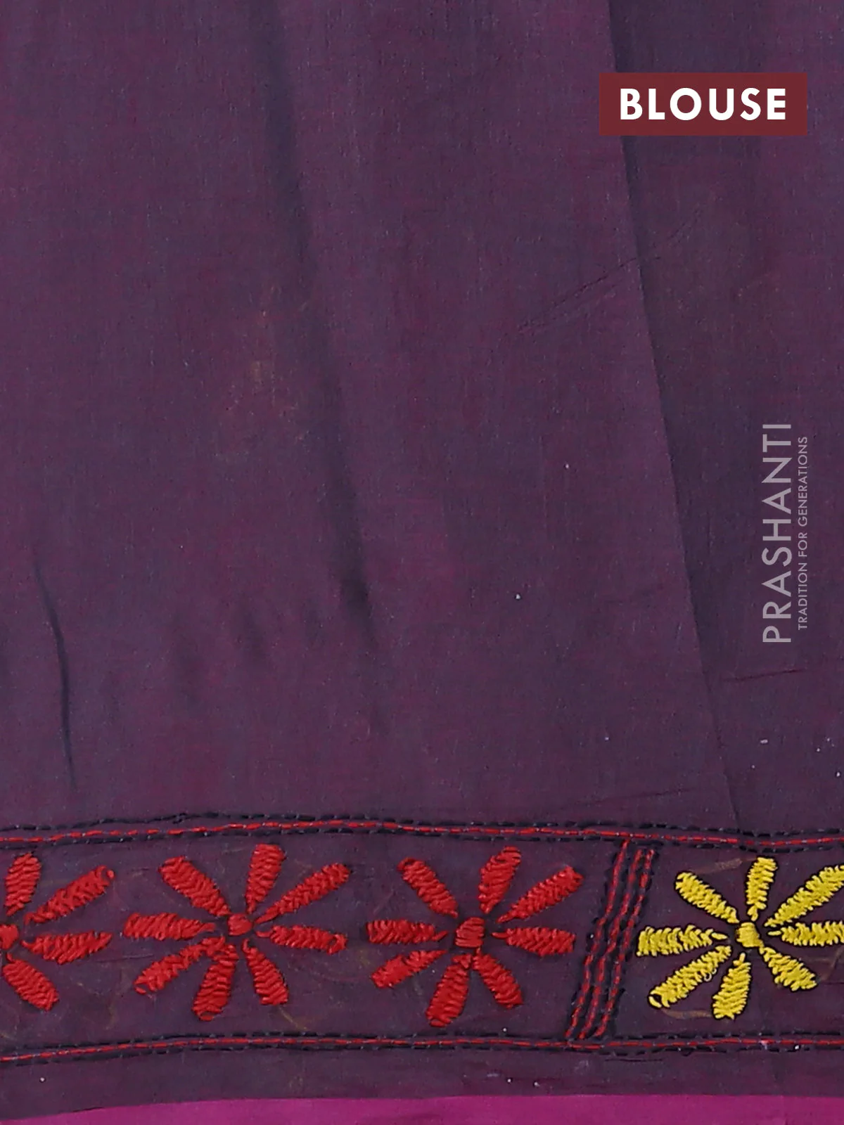 Cotton saree dual shade of purple and purple with kantha stitch work and kantha stitch work pallu - Image 3