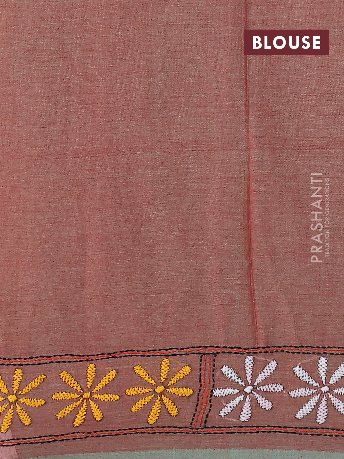 Cotton saree dual shade of red with kantha stitch work and kantha stitch work pallu - Image 3