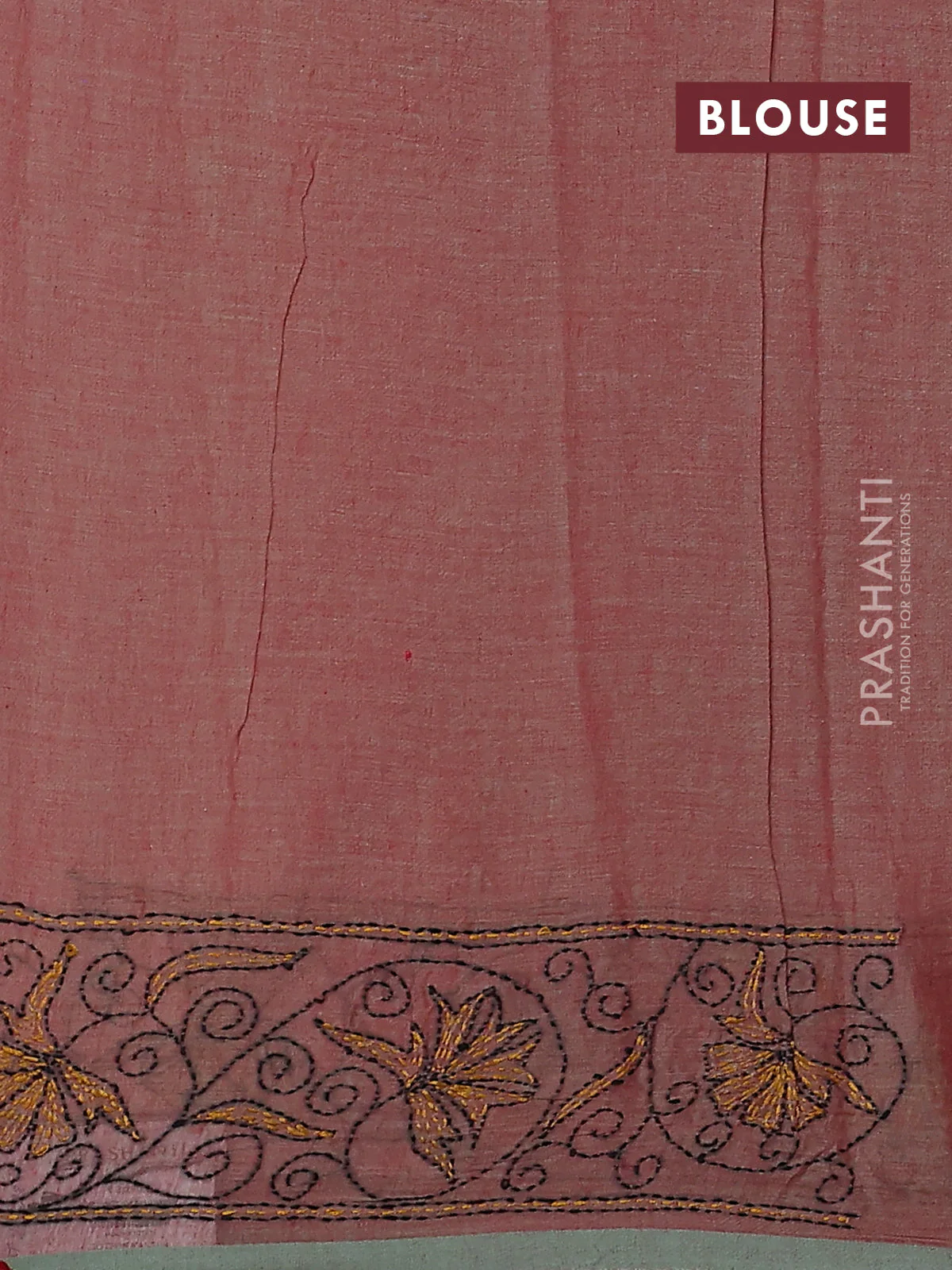 Cotton saree dual shade of reddish green with kantha stitch work and kantha stitch work pallu - Image 3