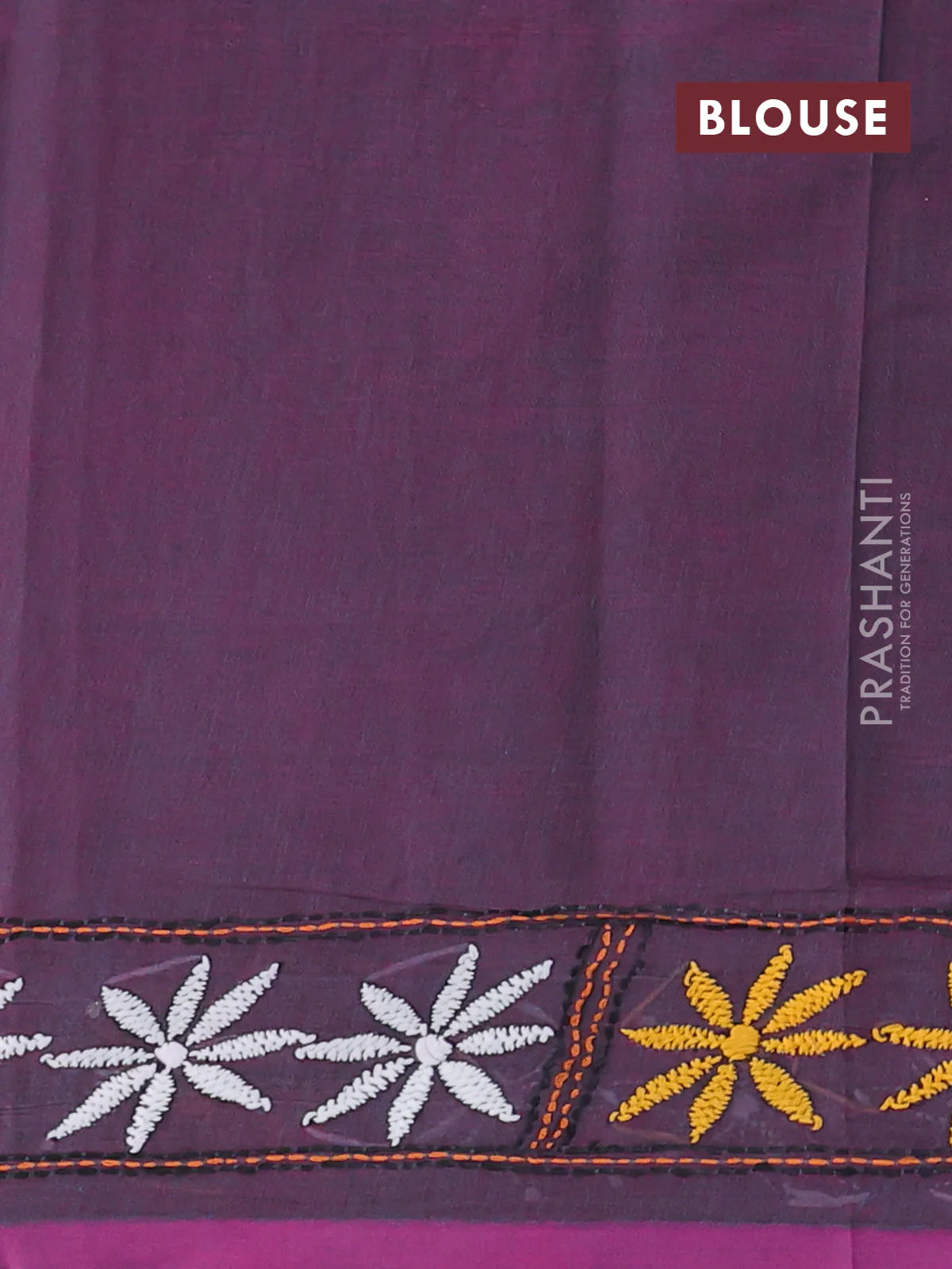 Cotton saree dual shade of teal blue and pink with kantha stitch work and kantha stitch work pallu - Image 3