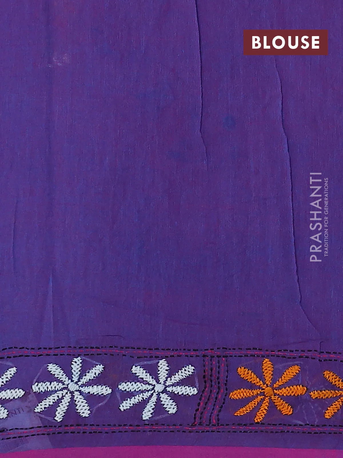Cotton saree dual shade of teal blue and purple with kantha stitch work and kantha stitch work pallu - Image 3