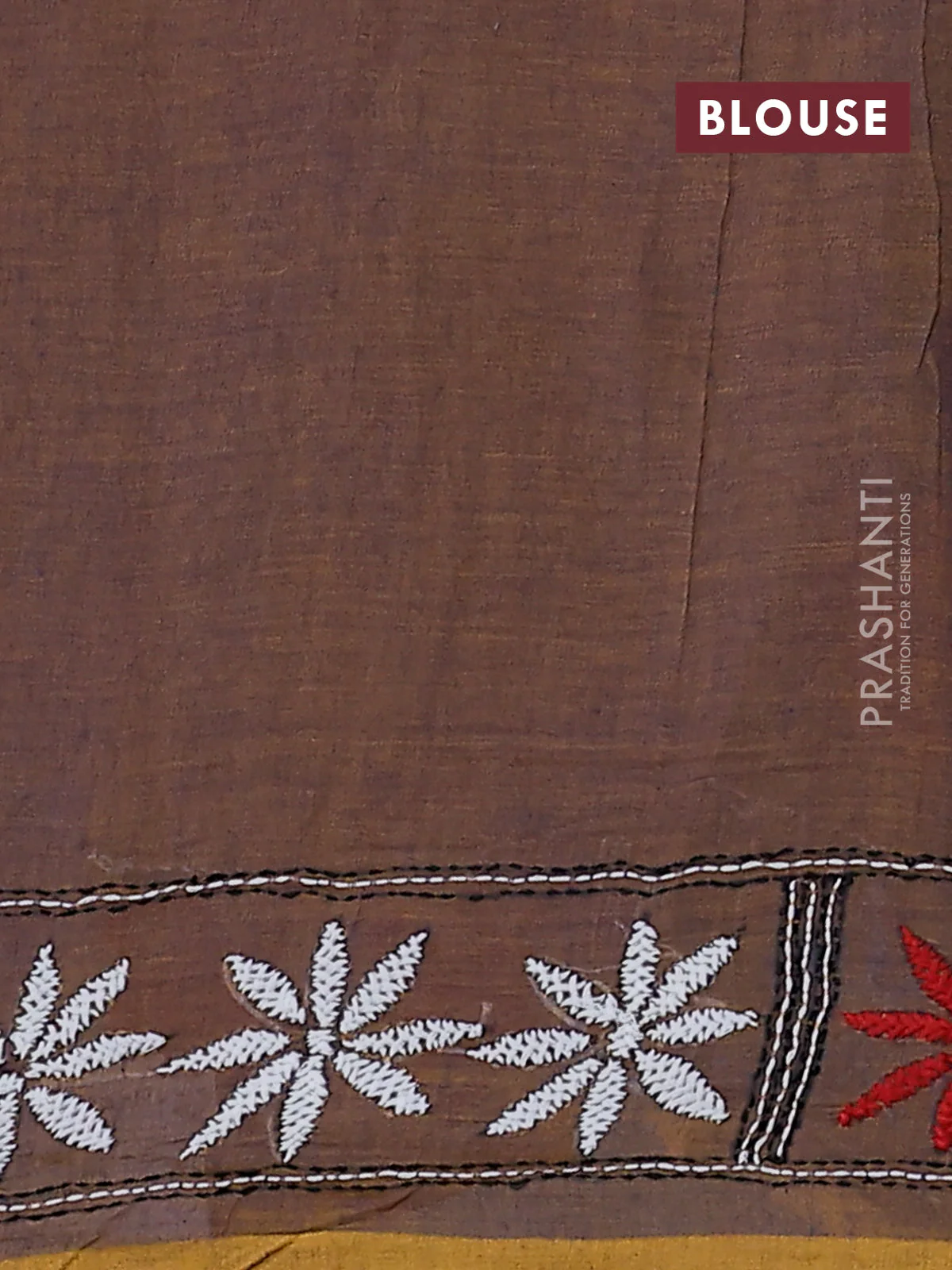 Cotton saree dual shade of violet and mustard yellow with kantha stitch work and kantha stitch work pallu - Image 3