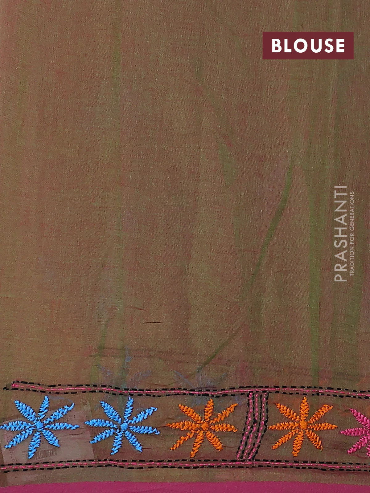 Cotton saree green with kantha stitch work and kantha stitch work pallu - Image 3