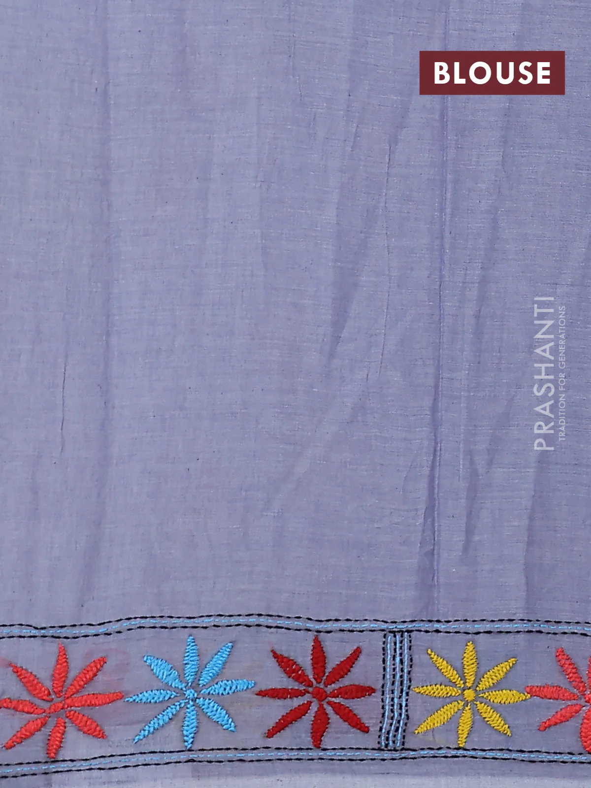 Cotton saree grey with kantha stitch work and kantha stitch work pallu - Image 3