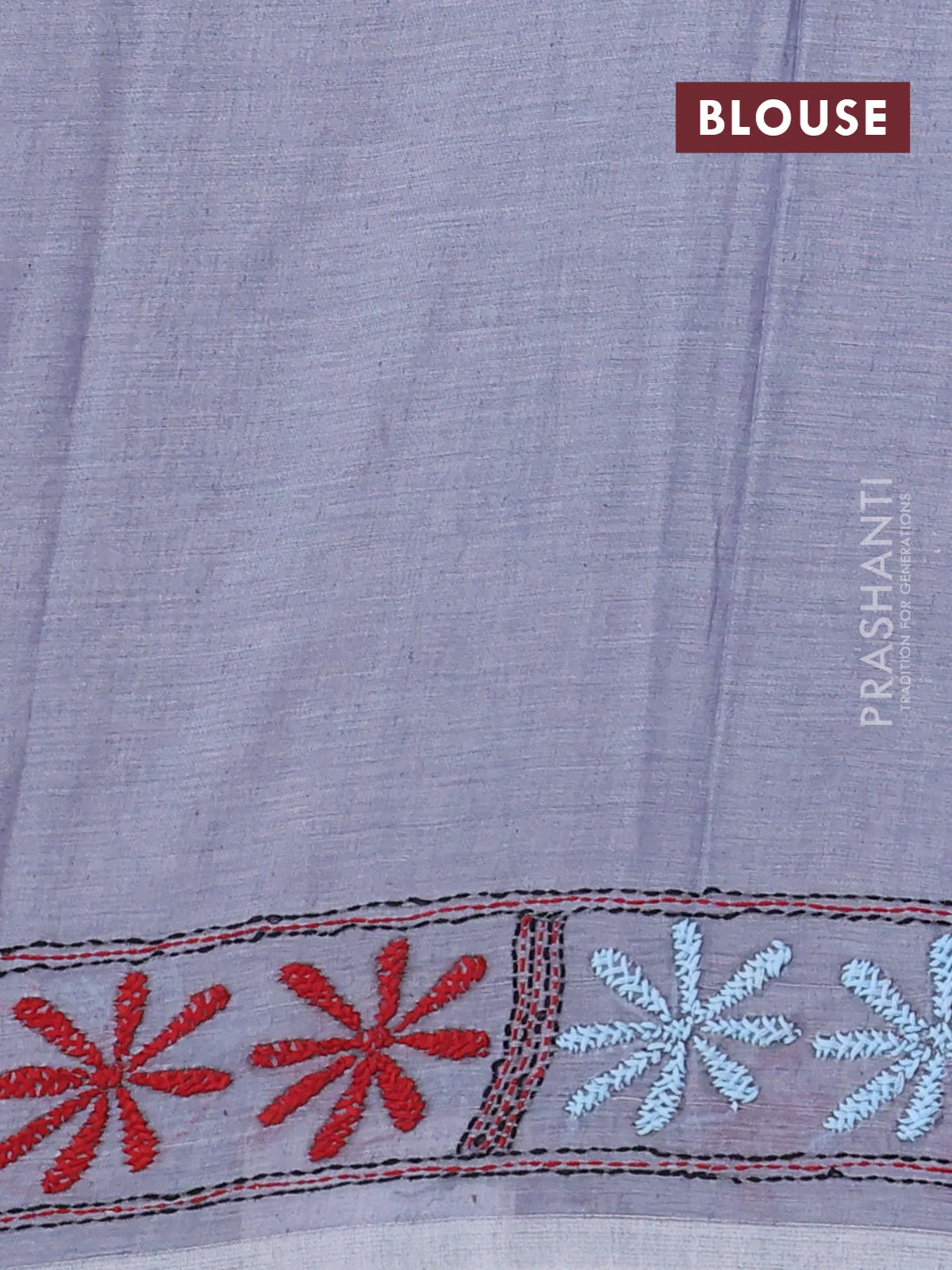 Cotton saree grey with kantha stitch work and kantha stitch work pallu - Image 3