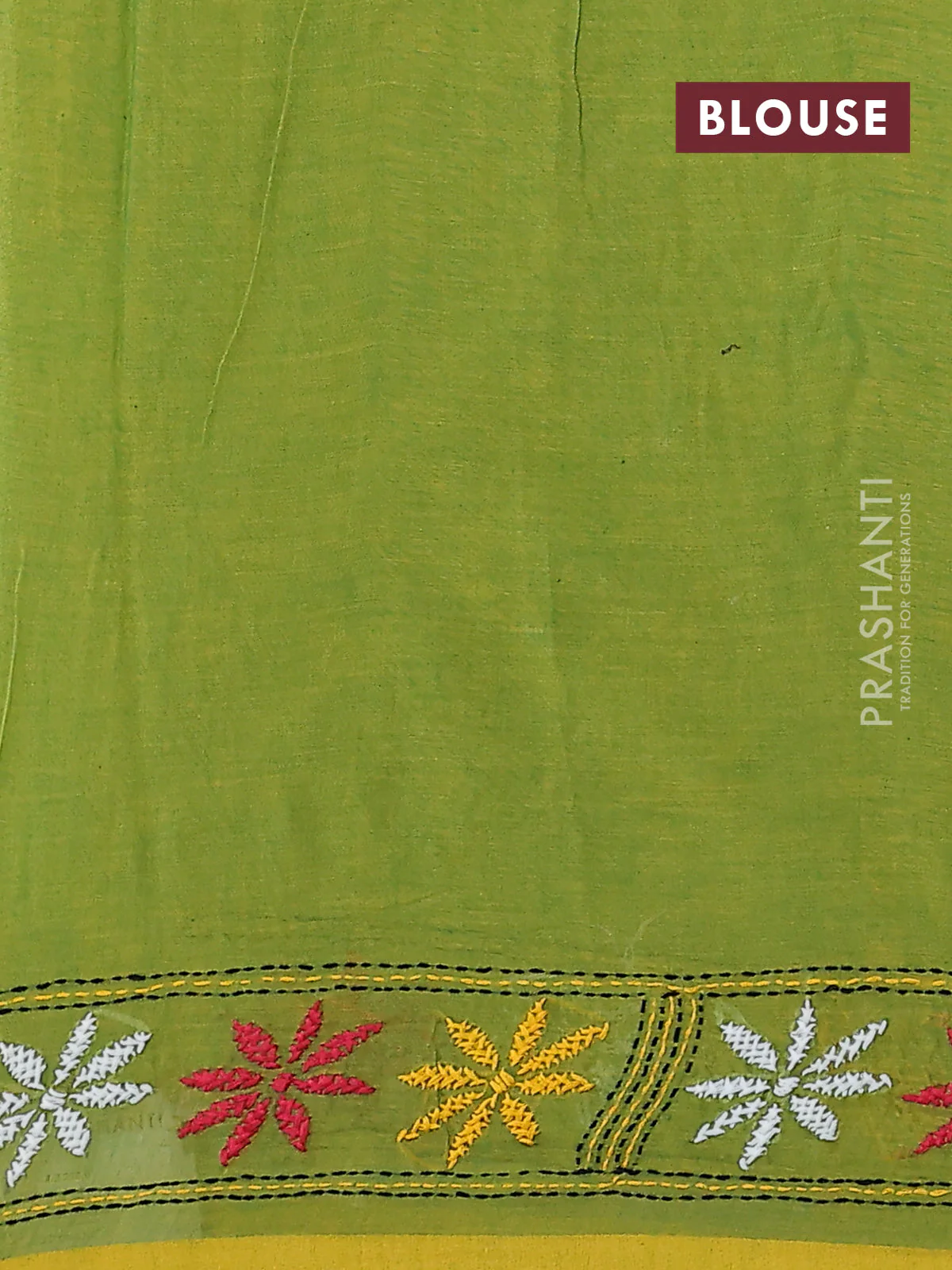 Cotton saree light green with kantha stitch work and kantha stitch work pallu - Image 3