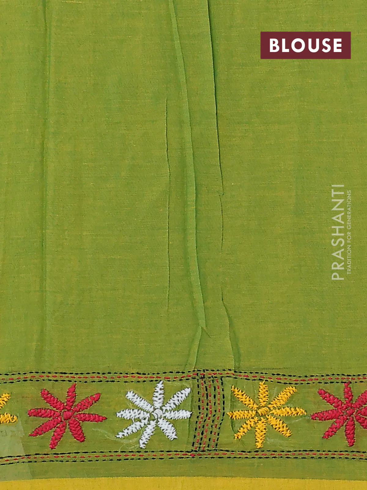 Cotton saree light green with kantha stitch work and kantha stitch work pallu - Image 3