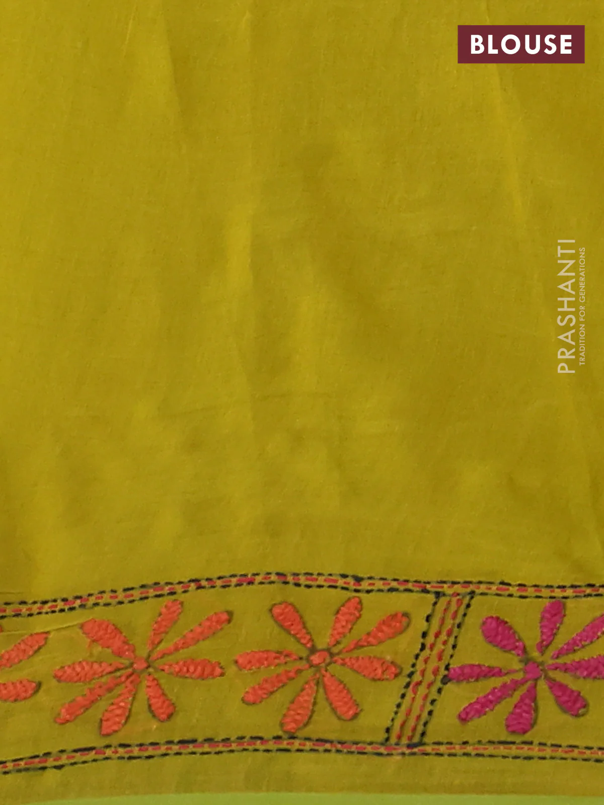 Cotton saree light green with kantha stitch work and kantha stitch work pallu - Image 3