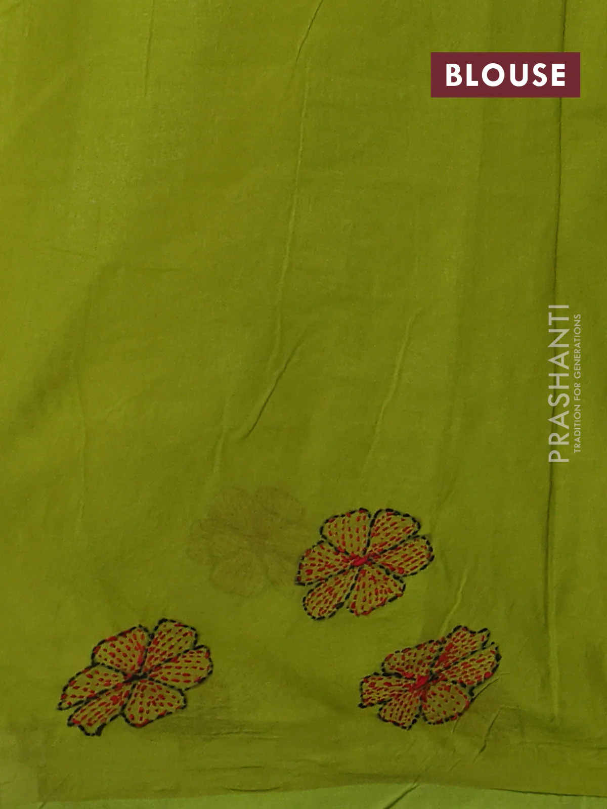 Cotton saree light green with kantha stitch work and kantha stitch work pallu - Image 3