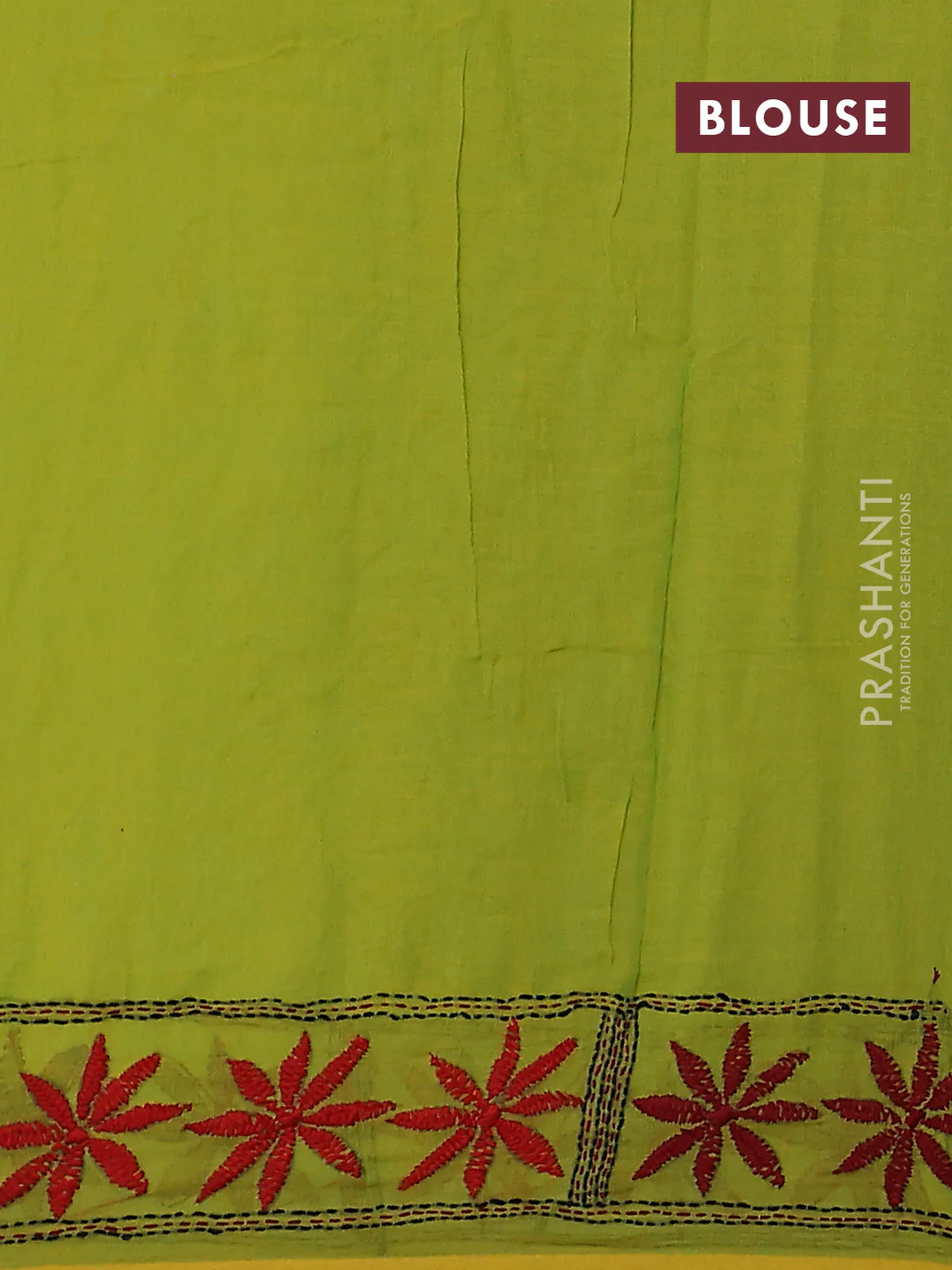Cotton saree light green with kantha stitch work and kantha stitch work pallu - Image 3