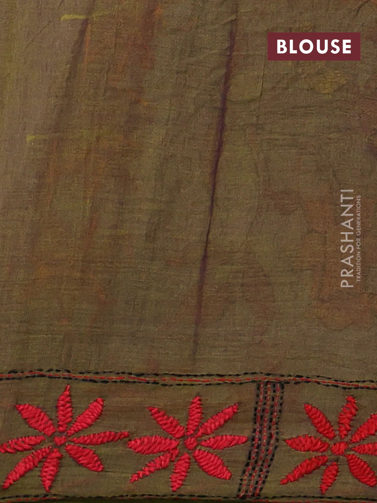 Cotton saree light green with kantha stitch work and kantha stitch work pallu - Image 3