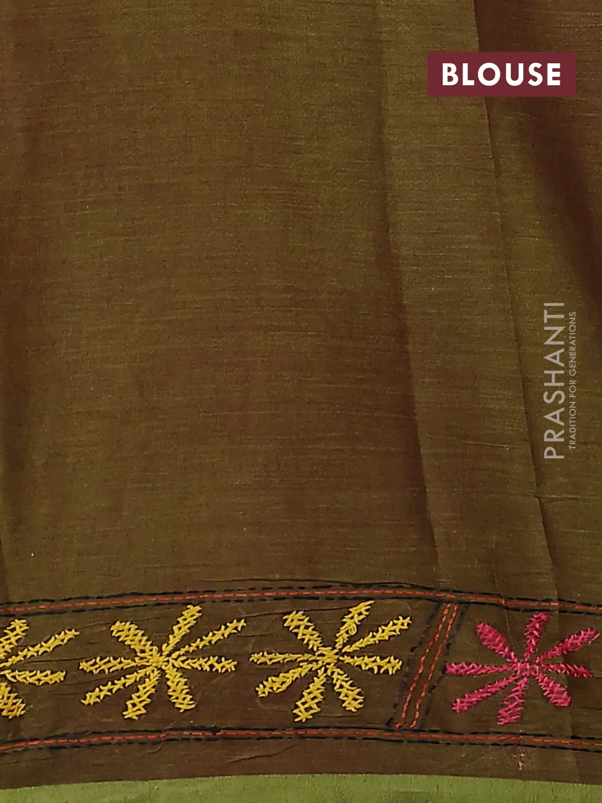 Cotton saree light green with kantha stitch work and kantha stitch work pallu - Image 3