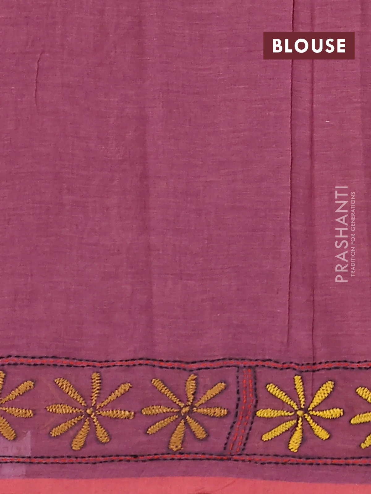 Cotton saree maroon and peach with kantha stitch work and kantha stitch work pallu - Image 3