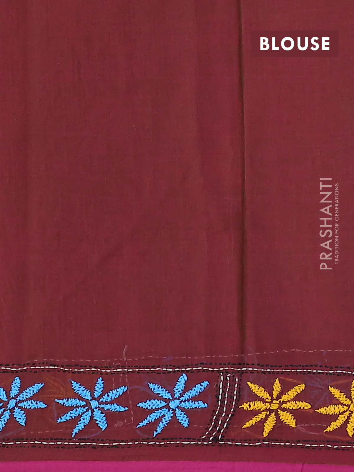 Cotton saree maroon with kantha stitch work and kantha stitch work pallu - Image 3