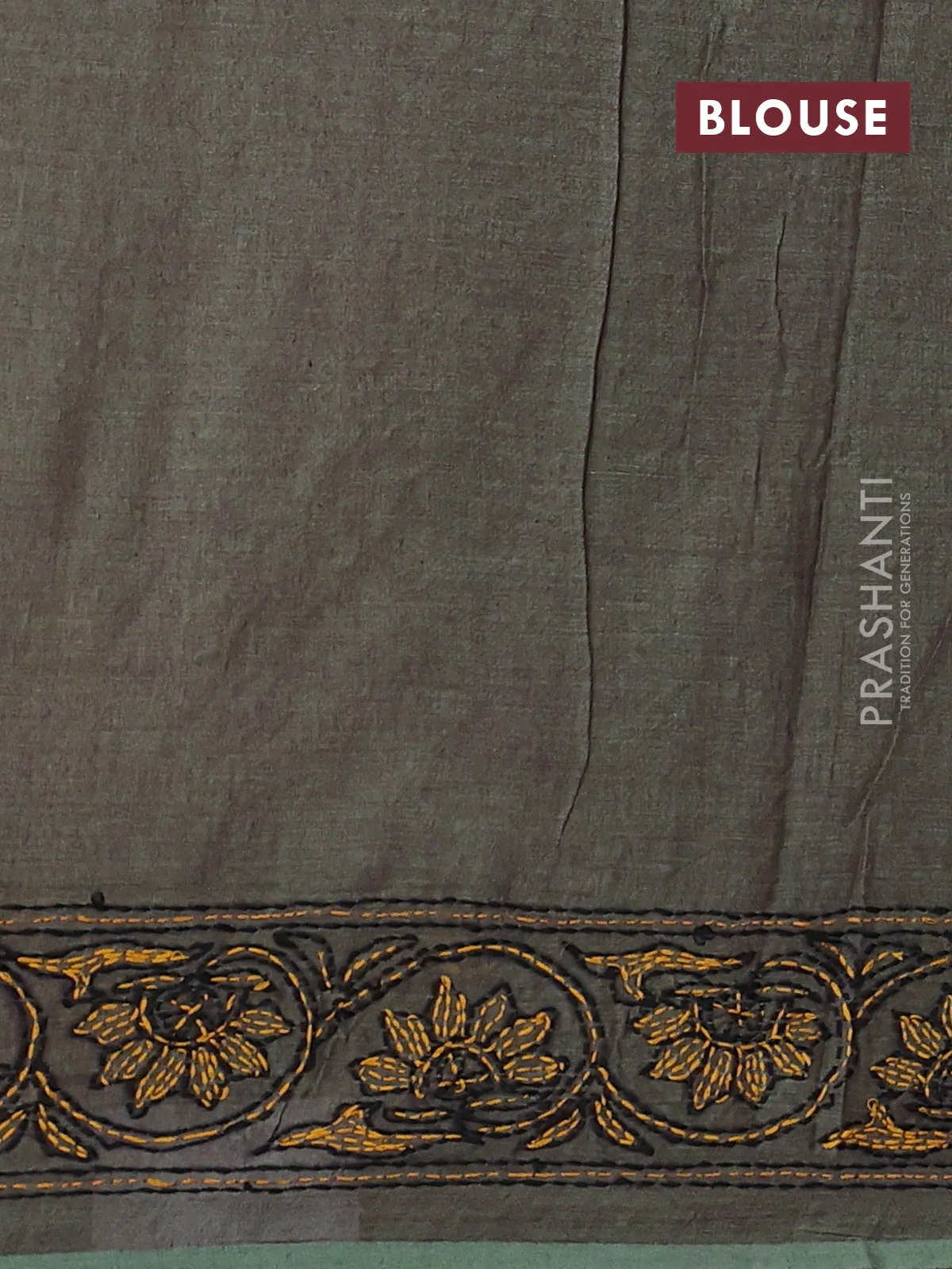 Cotton saree pastel green with kantha stitch work and kantha stitch work pallu - Image 3