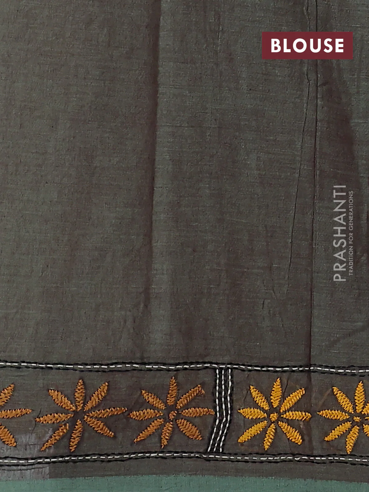 Cotton saree pastel green with kantha stitch work and kantha stitch work pallu - Image 3